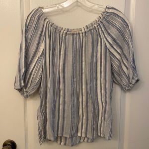 Loft small blue and white striped shirt. Can be worn off the shoulder or above.